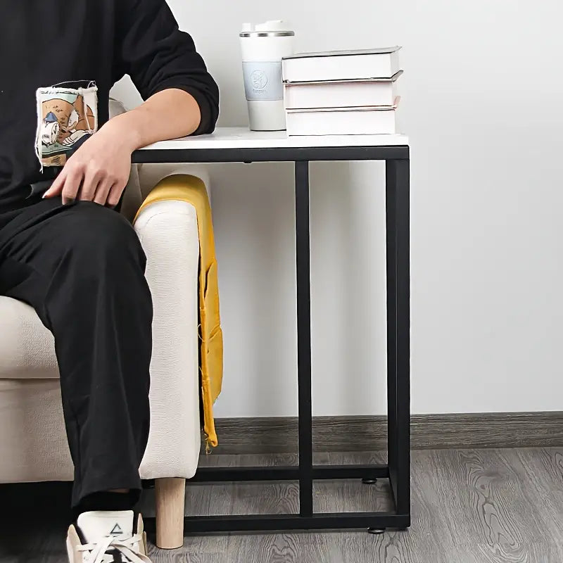 Contemporary C-Shaped Side Table - Black Frame with Whiteboard