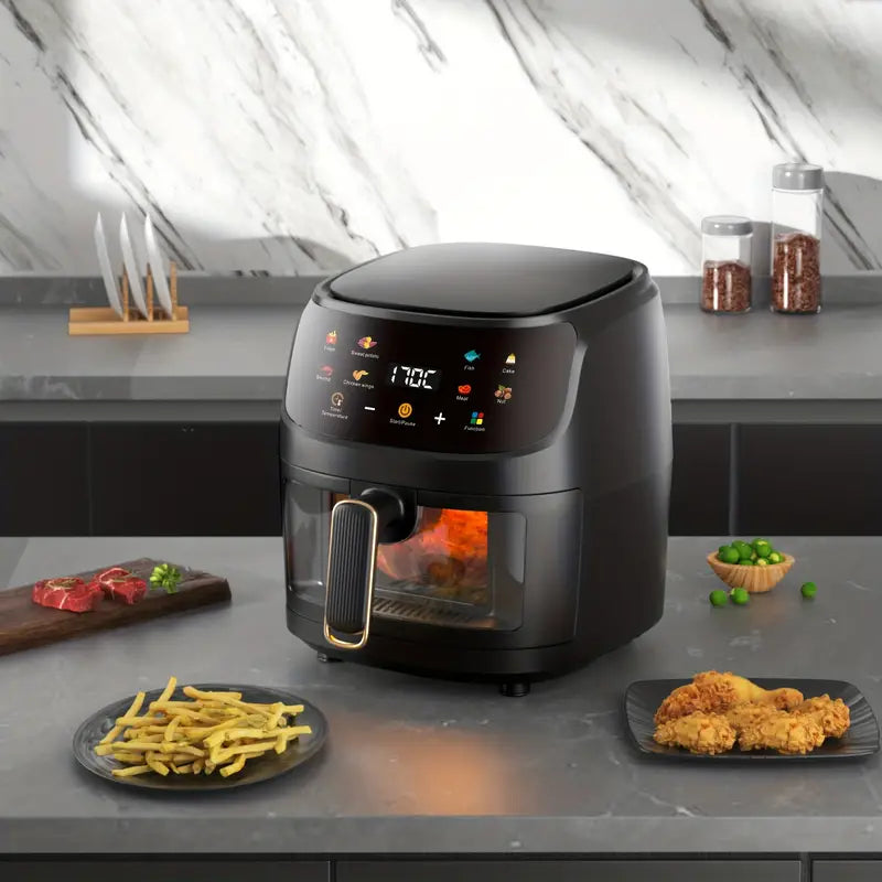 6L Large Capacity Visual Air Fryer with Color Touch Screen - Gray-Black
