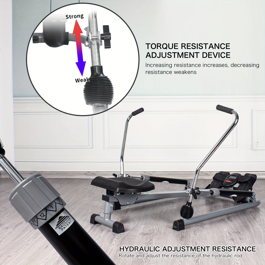 Foldable Rowing Machine With Lcd Monitor - Fitness Trainer(Grey)
