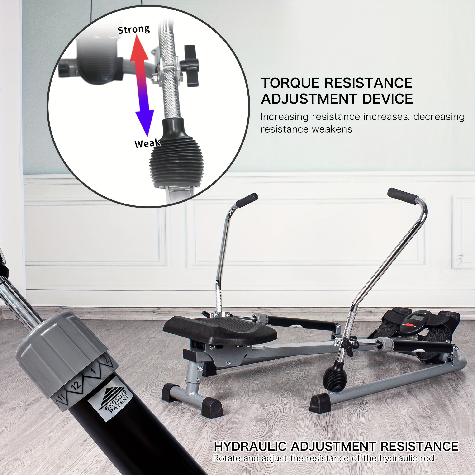 Foldable Rowing Machine With Lcd Monitor - Fitness Trainer(Grey)