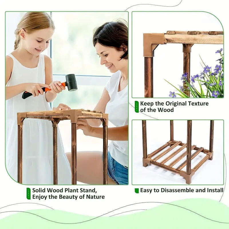 Botanical Bliss: Three-Level Timber Plant Display