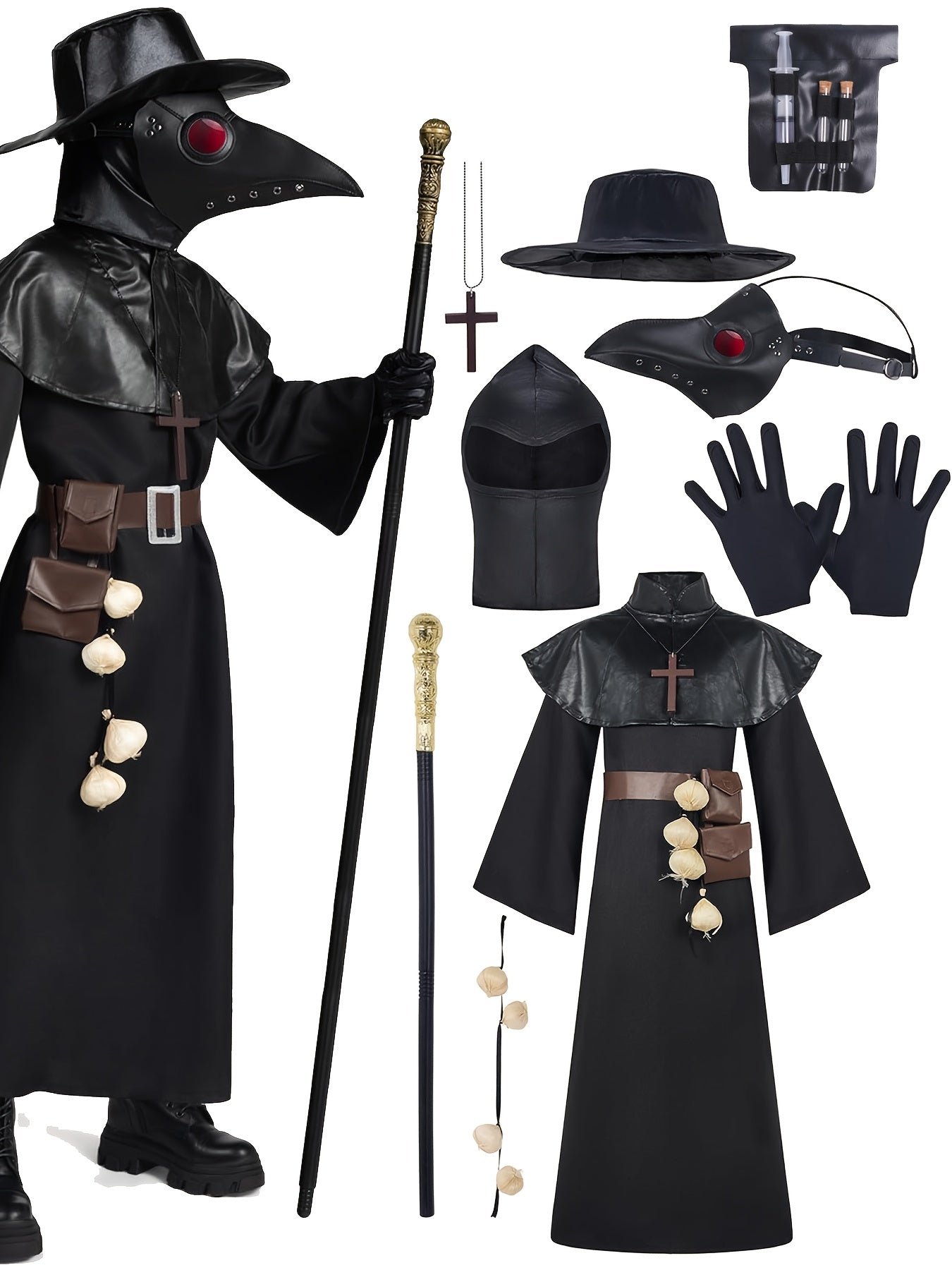 Plague Doctor Black Adult Costume Robe Set