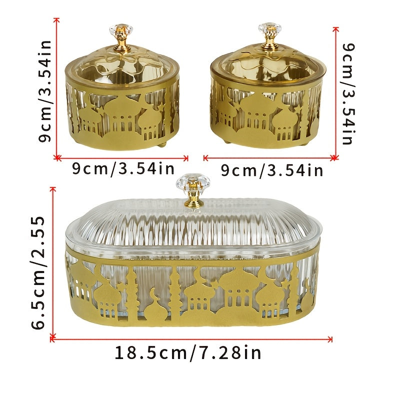 3pcs Metal Ramadan Oval Tray Set Jewelry Organizer