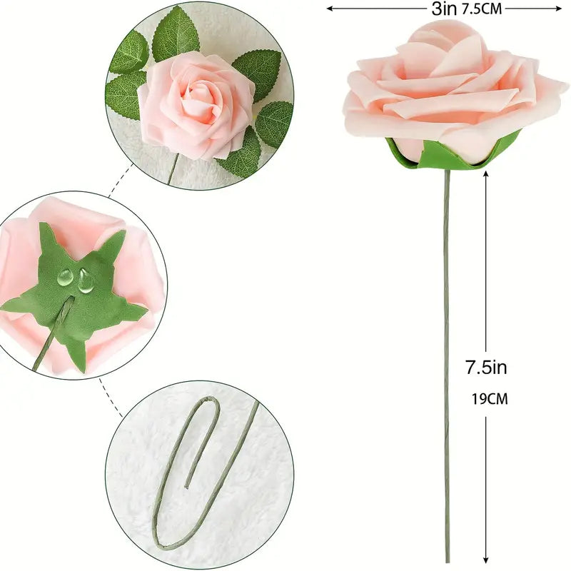 25-Piece Real Touch Artificial Rose Flower Arrangement - Shimmer Blush & Peach