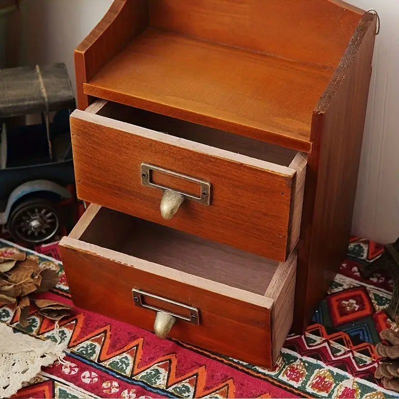Vintage Solid Wood Drawer Cabinet with Metal Hanging Buckle