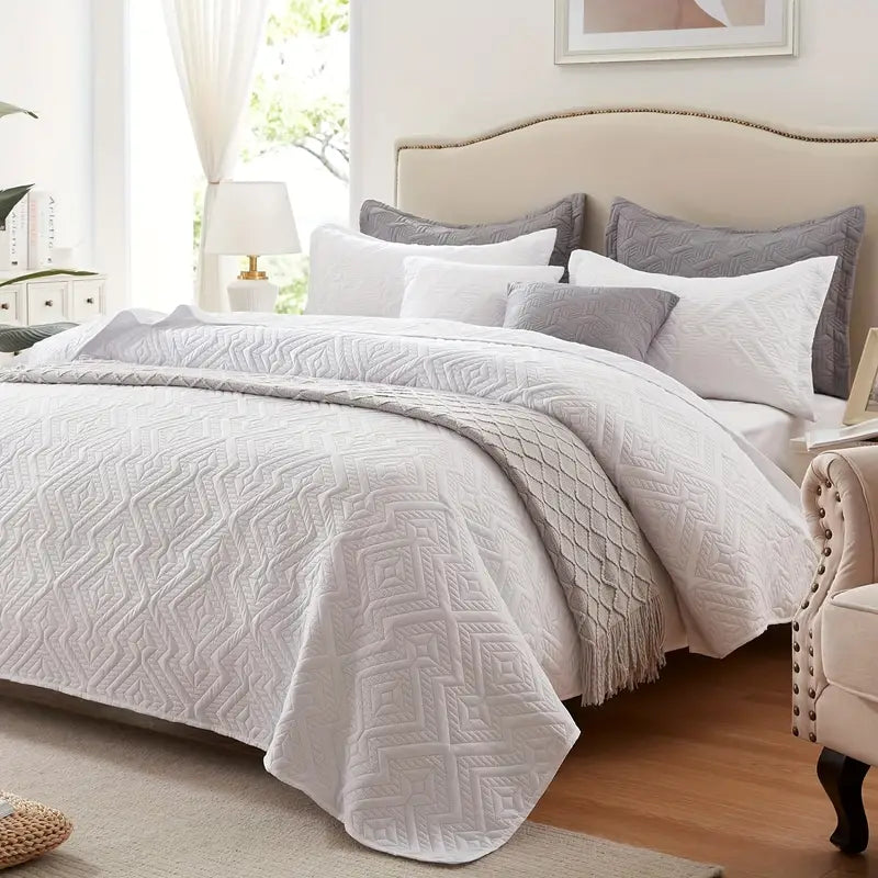 White Microfiber 3-Piece 150GSM Bedspread Set - Queen Size