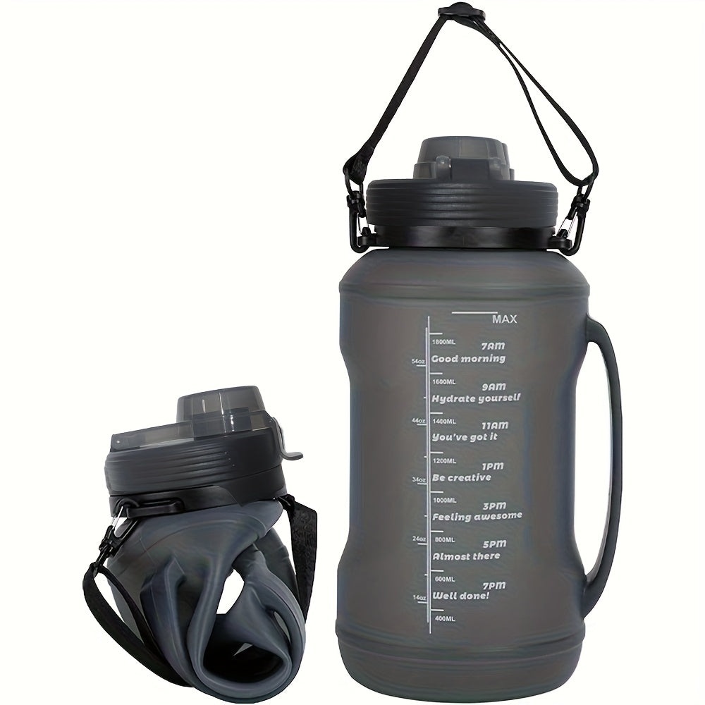 2L Collapsible Silicone Water Bottle with Straw & Time Marker