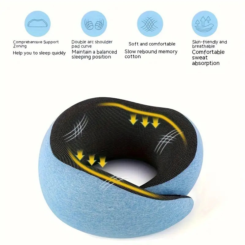All-Season Travel Pillow - Pure Memory Foam Neck Pillow - Grey+Blue