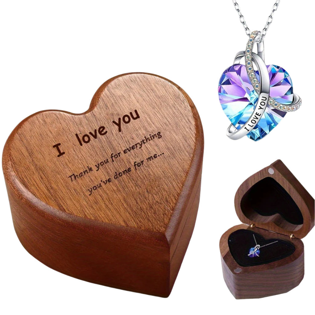 Heart-Shaped Bamboo Gift Box With Pendant Necklace
