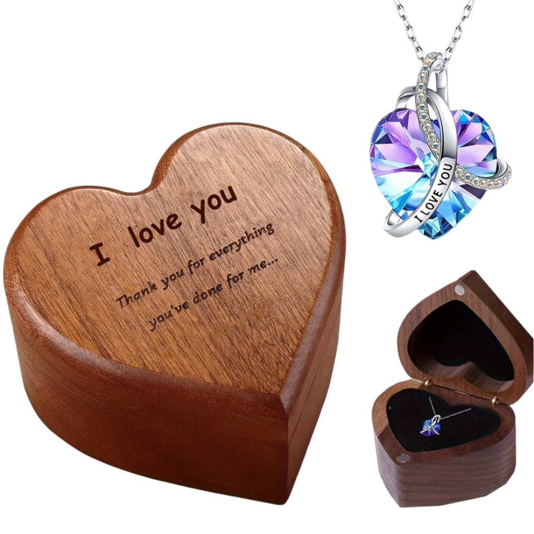 Heart-Shaped Bamboo Gift Box With Pendant Necklace