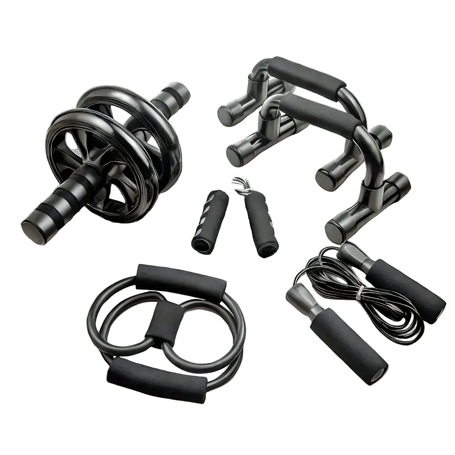7-Piece Home Gym Fitness Equipment Set – Jump Rope, Hand Grips, Push-Up Bars & Ab Wheel