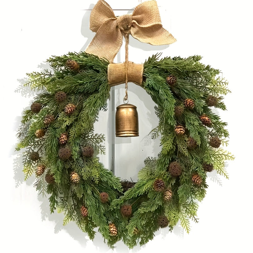 Norfolk Pine Christmas Wreath with Bells and Ribbon