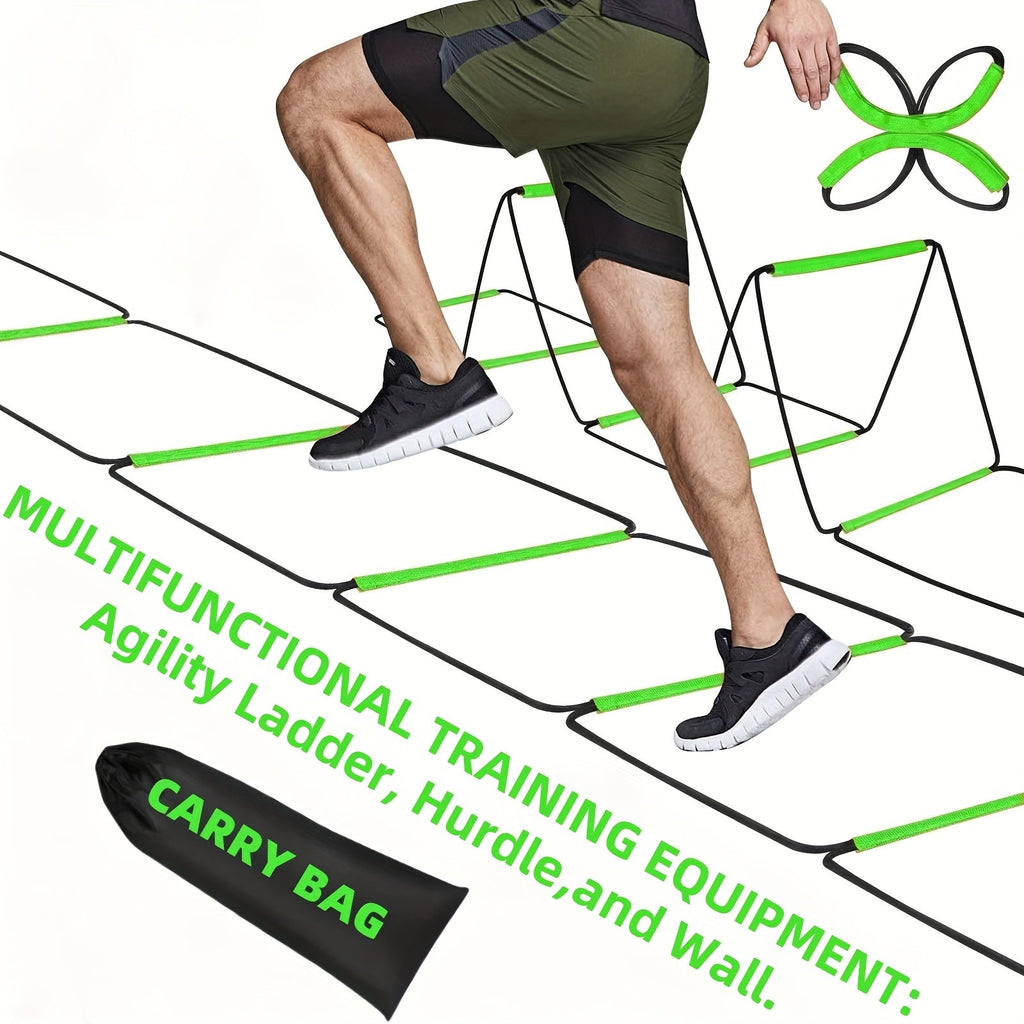 12 Step New Fluorescent Green Agility Ladder Speed Training Equipment - Suitable for Soccer, Speed Fitness, Foot Training, Includes Storage Bag