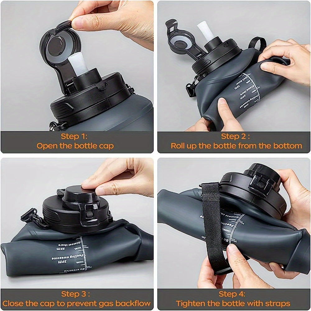 2L Collapsible Silicone Water Bottle with Straw & Time Marker