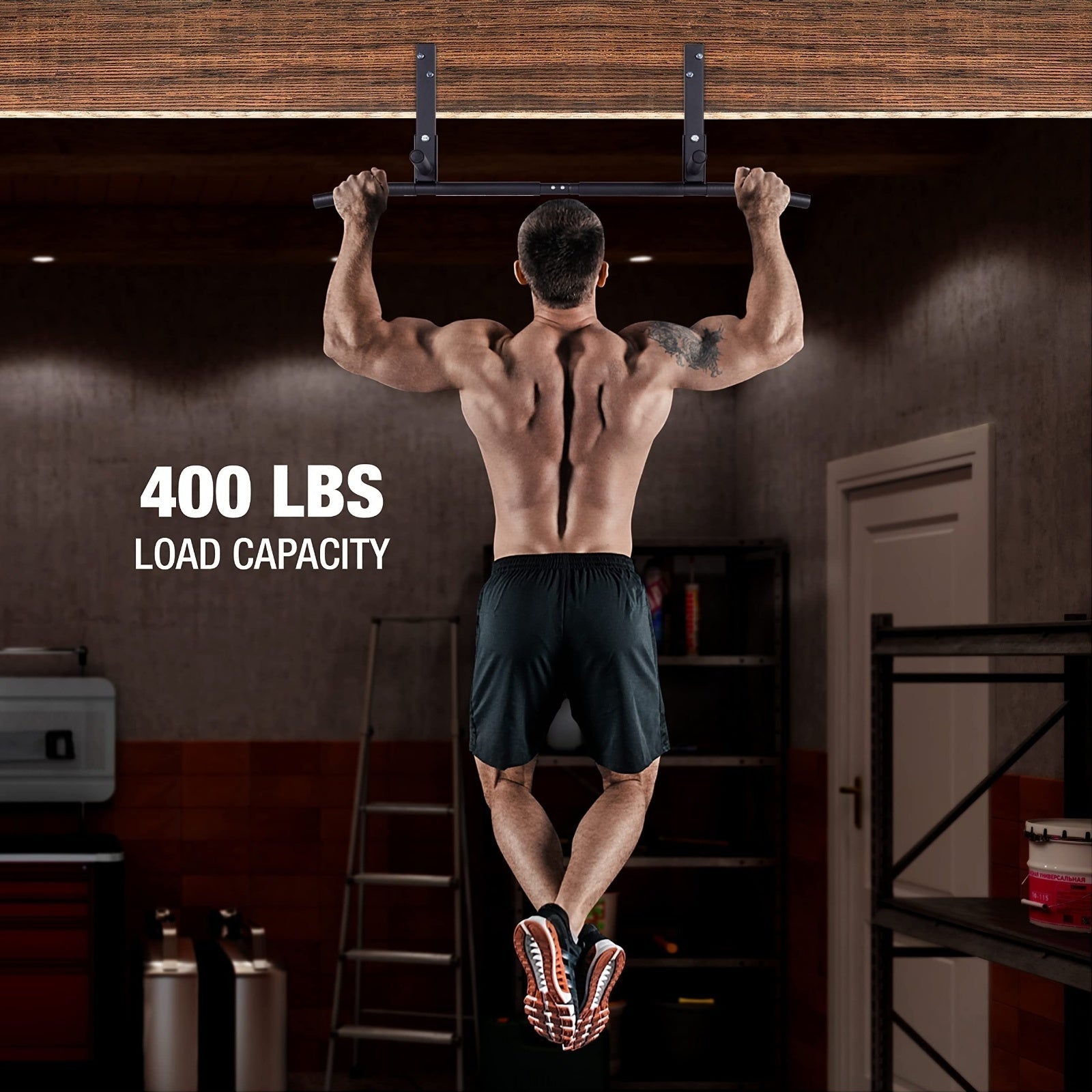 Wall-Mounted Stainless Steel Pull-Up Bar Black