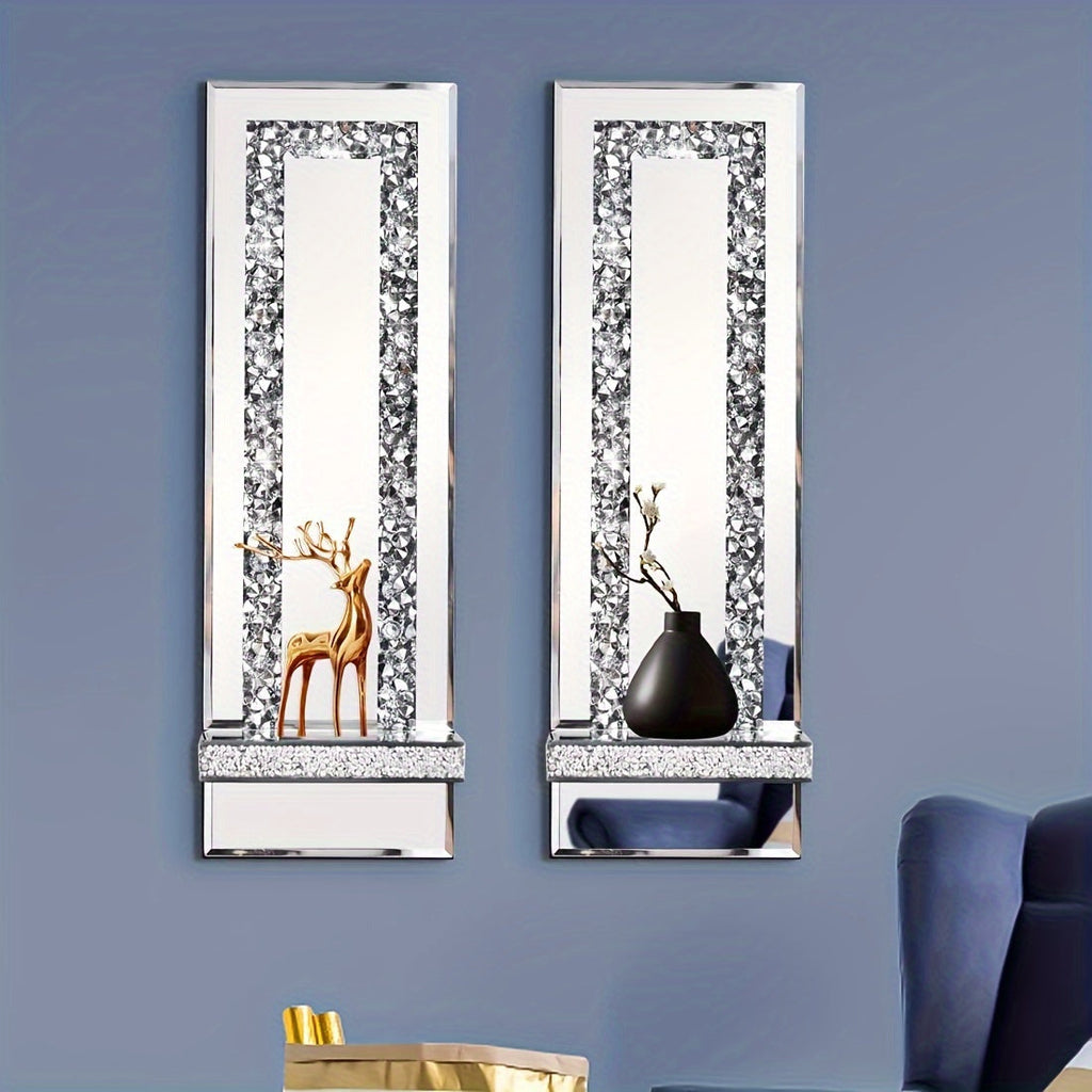 Wall Mirror Candle Holder Set with Silver Diamonds