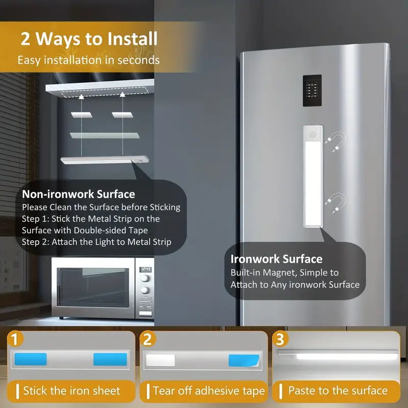 Premium Silvery 50cm LED Motion Sensor Cabinet Light - Wireless Rechargeable Closet Lighting