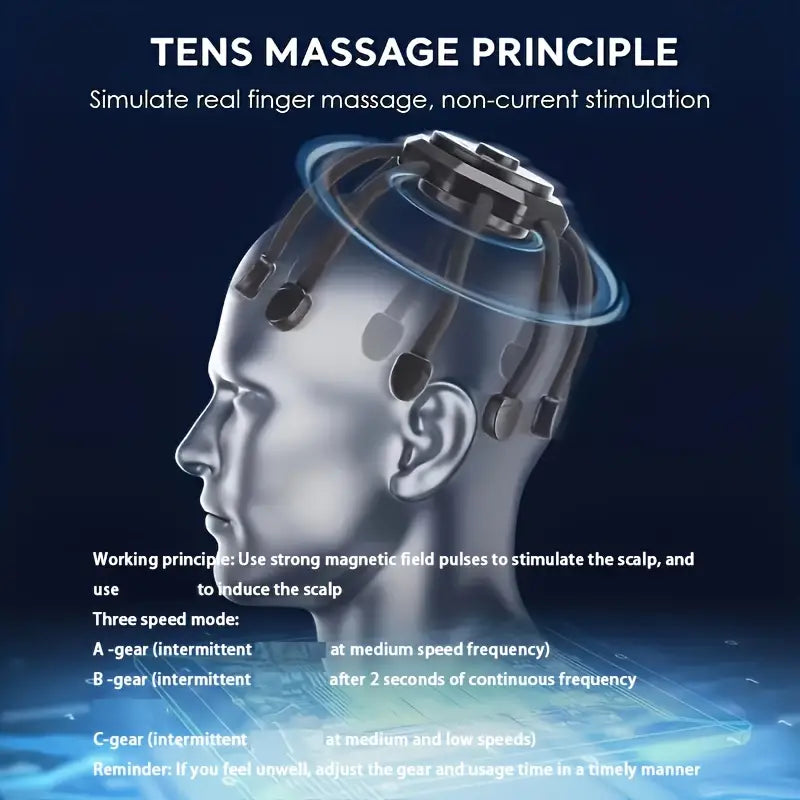 Rechargeable 8-Finger Scalp Massager - Black