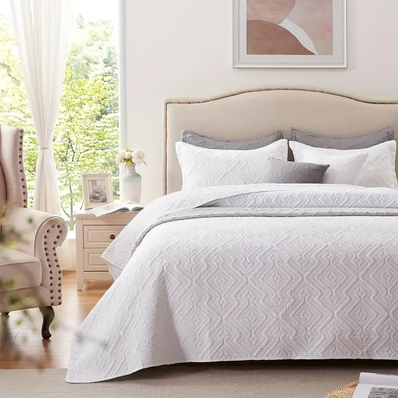 White Microfiber 3-Piece 150GSM Bedspread Set - Queen Size