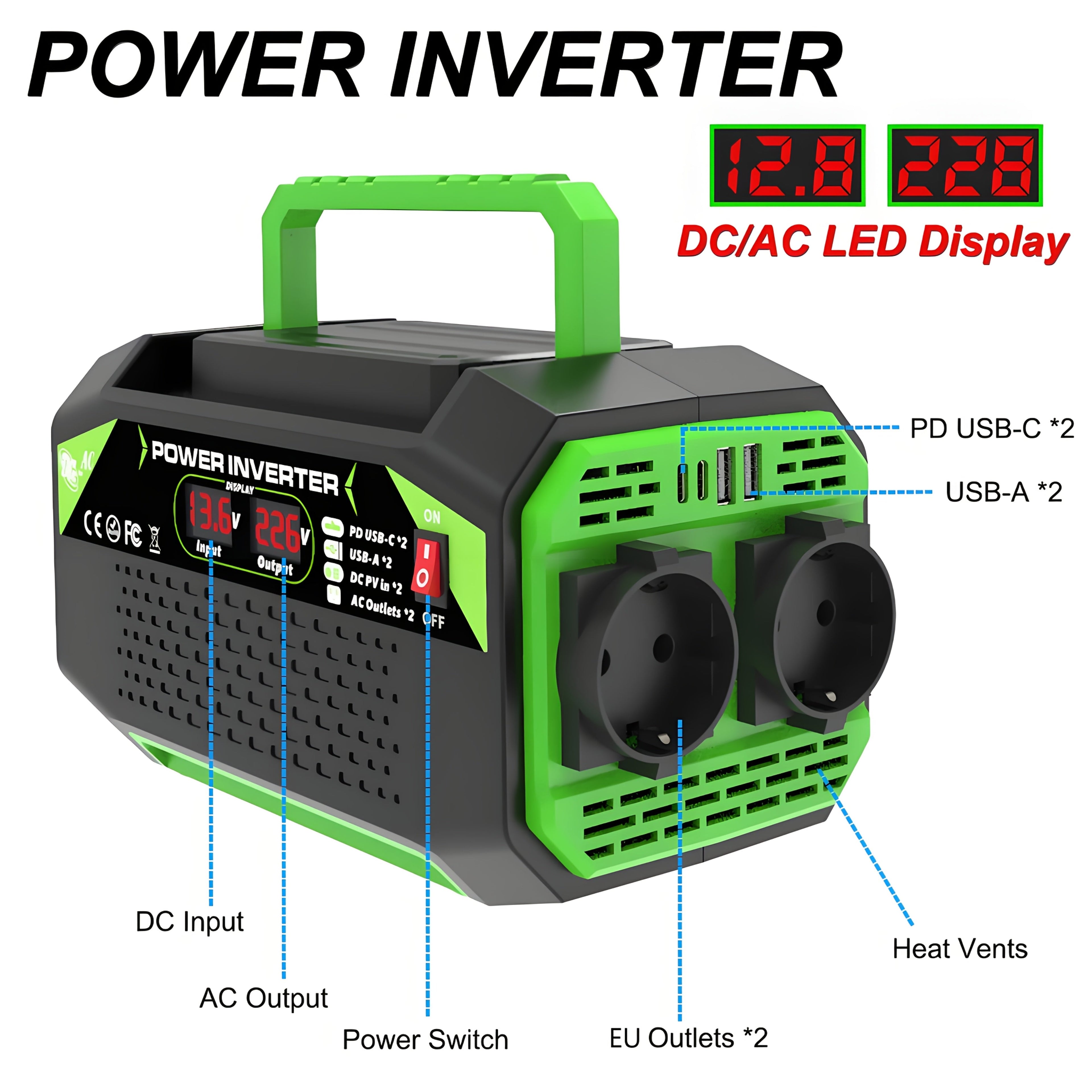 Car Power Inverter DC 12V to AC 220V