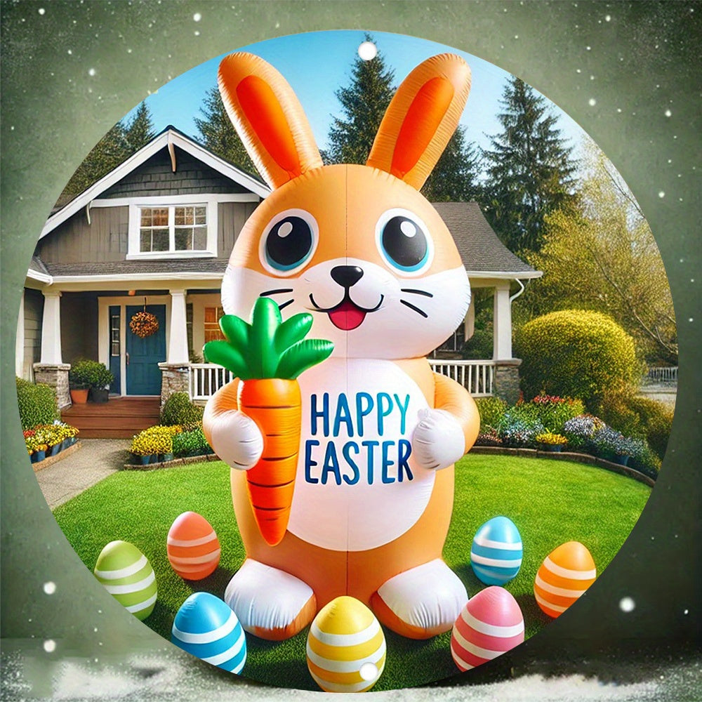Easter Bunny Inflatable With Vintage Metal Sign