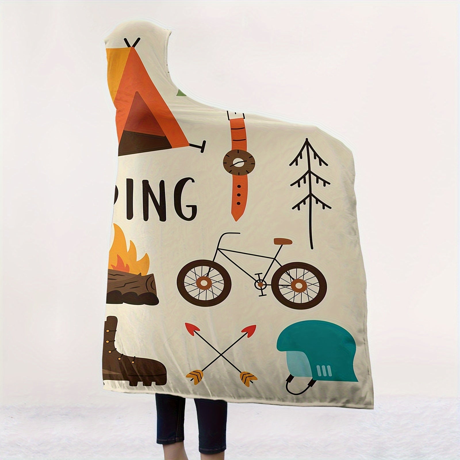 Camping Print Hooded Blanket Cape
