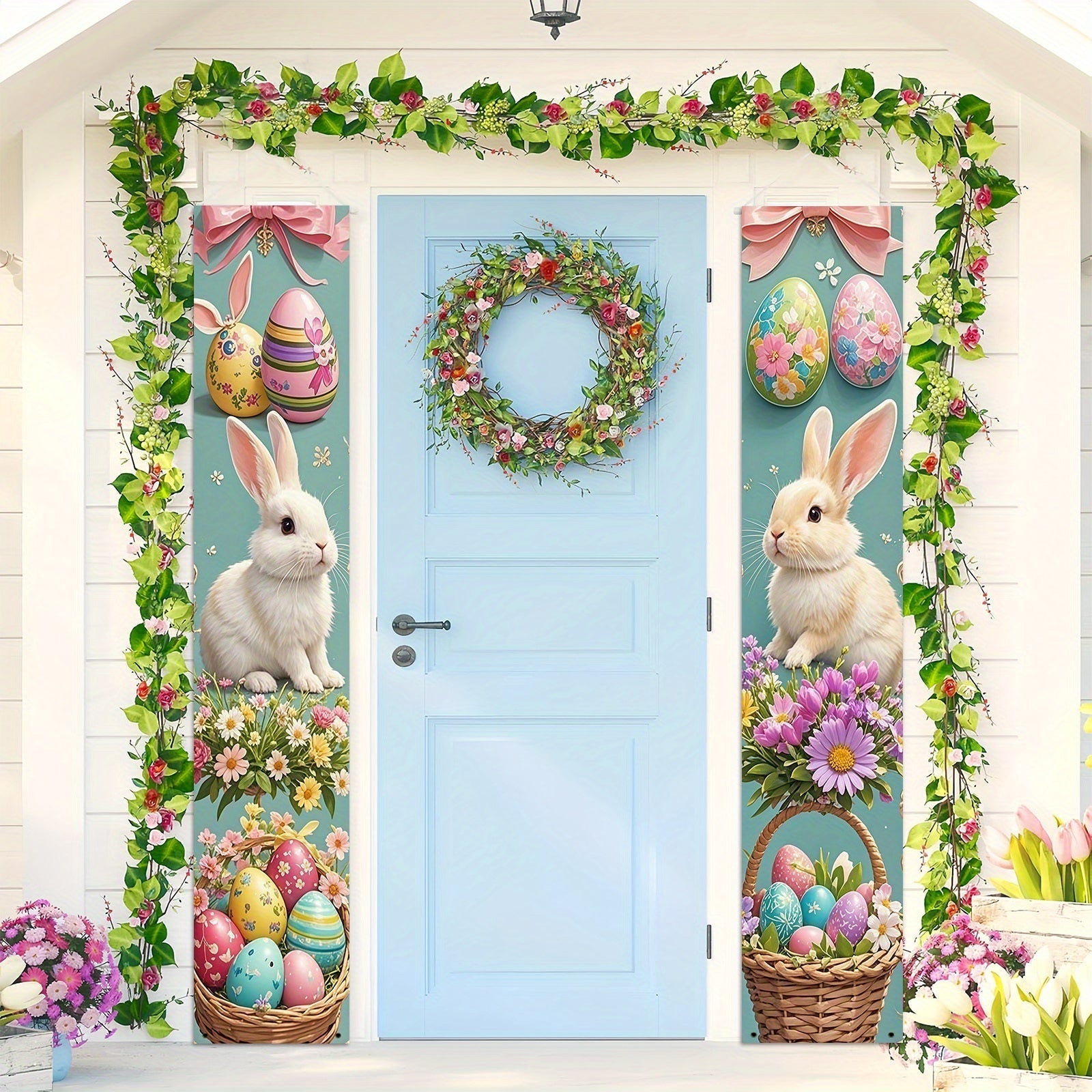 Easter-Themed Door Banners with Rabbits & Eggs (1 Pair)