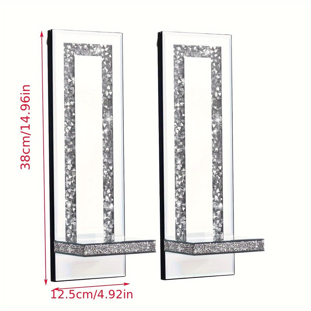 Wall Mirror Candle Holder Set with Silver Diamonds