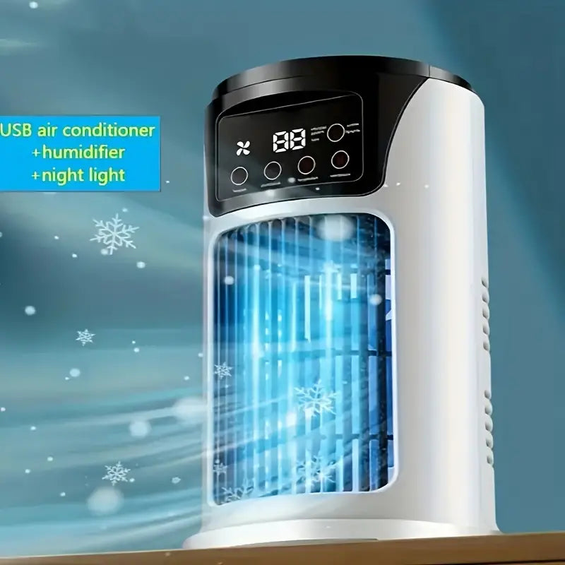 Stay Fresh With Our Portable Smart Fan Featuring 7 Ambient Led Lights
