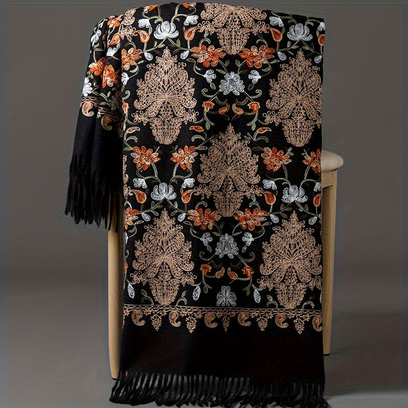 Winter Bohemian Floral Embroidered Shawl Scarf Wrap
