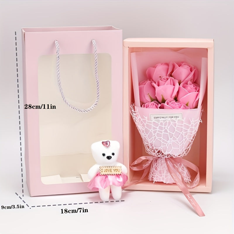Valentine’S Day Gift Box With Rose & Teddy Bear