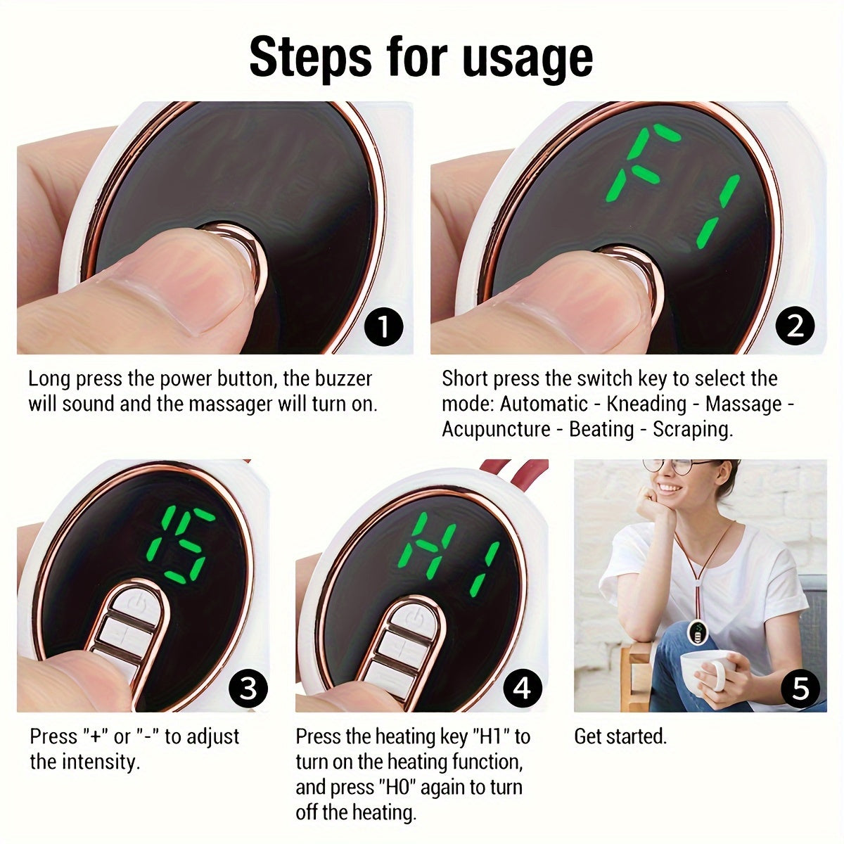 Usb Rechargeable Neck & Shoulder Massager With Heat(White)