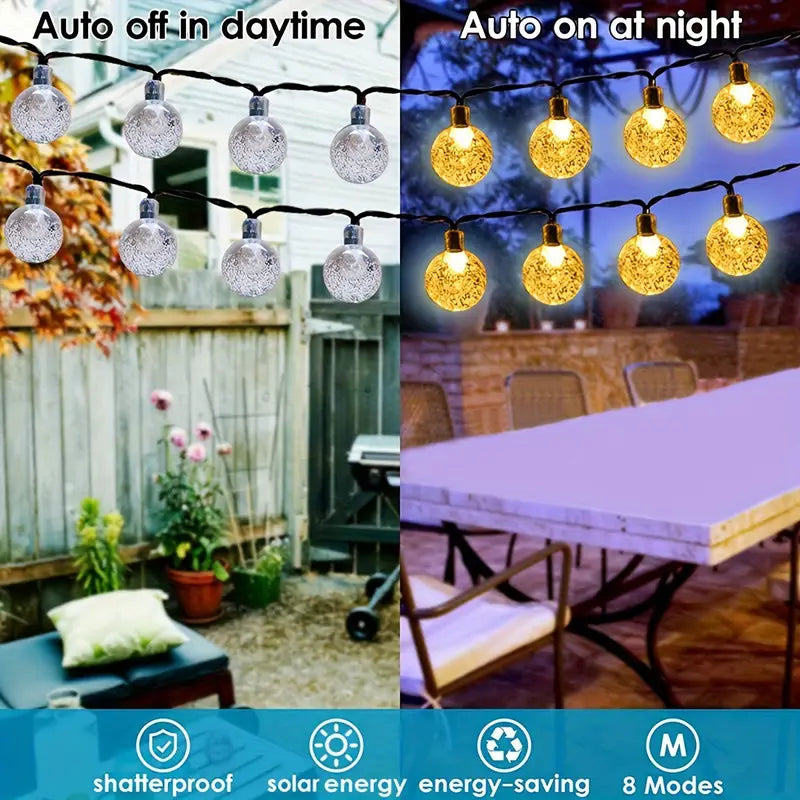 Solar Crystal Globe String Lights - 1 Pack, 100 LED, IP65 Waterproof, 8 Lighting Modes