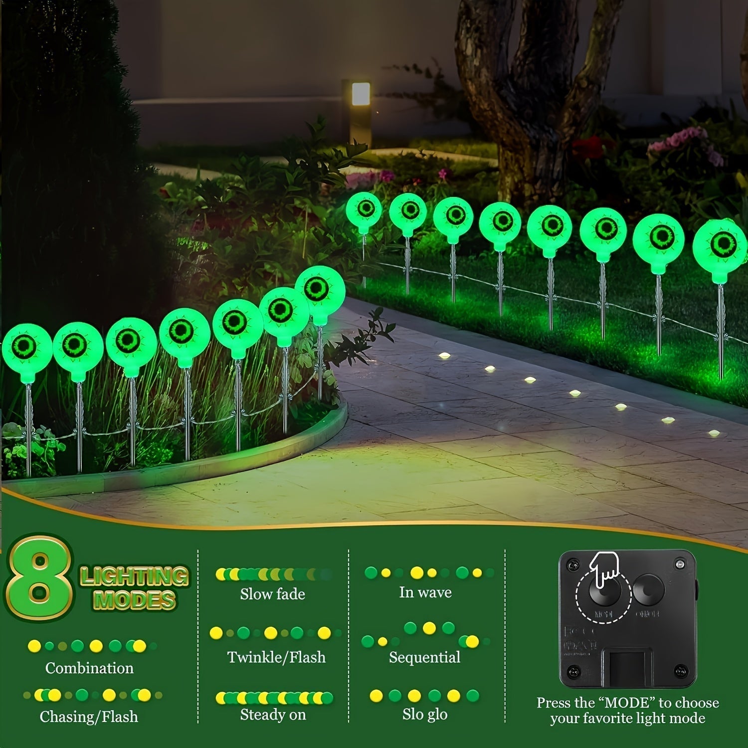 Halloween Eyeball Solar Stake Lights 20 LED Outdoor