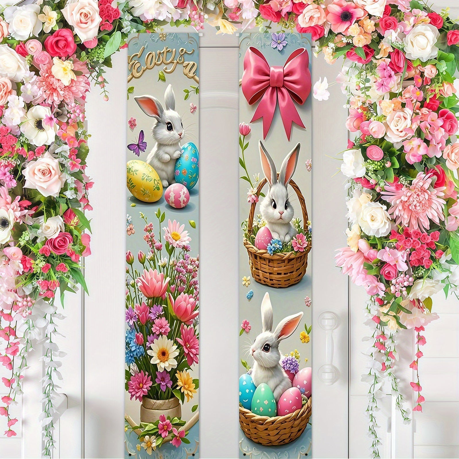 Easter Bunny Floral Door Banners 30x180cm