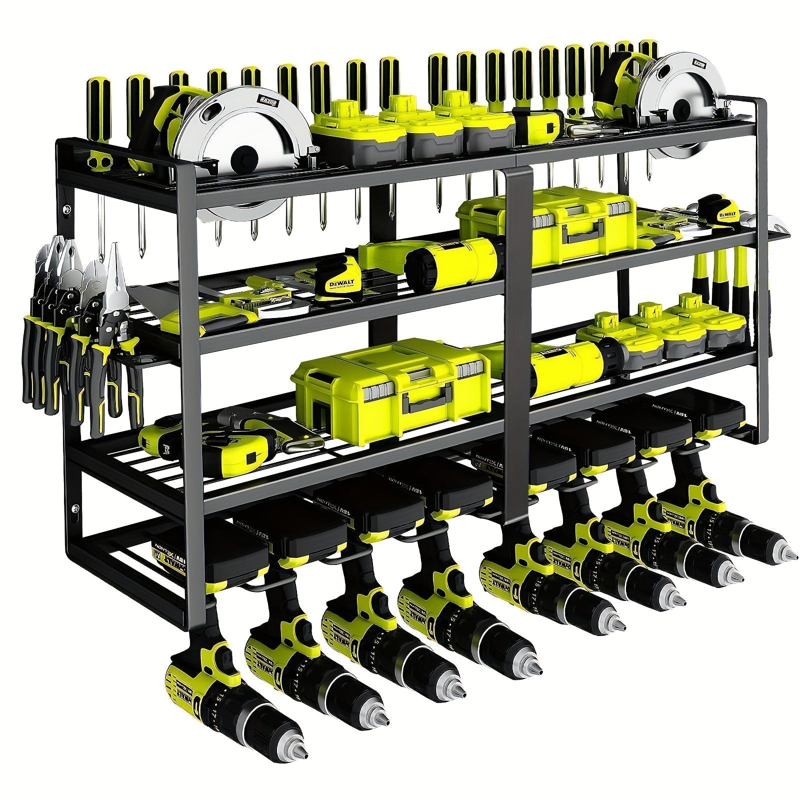 Wall Mounted 4-Tier Metal Tool Rack Organizer