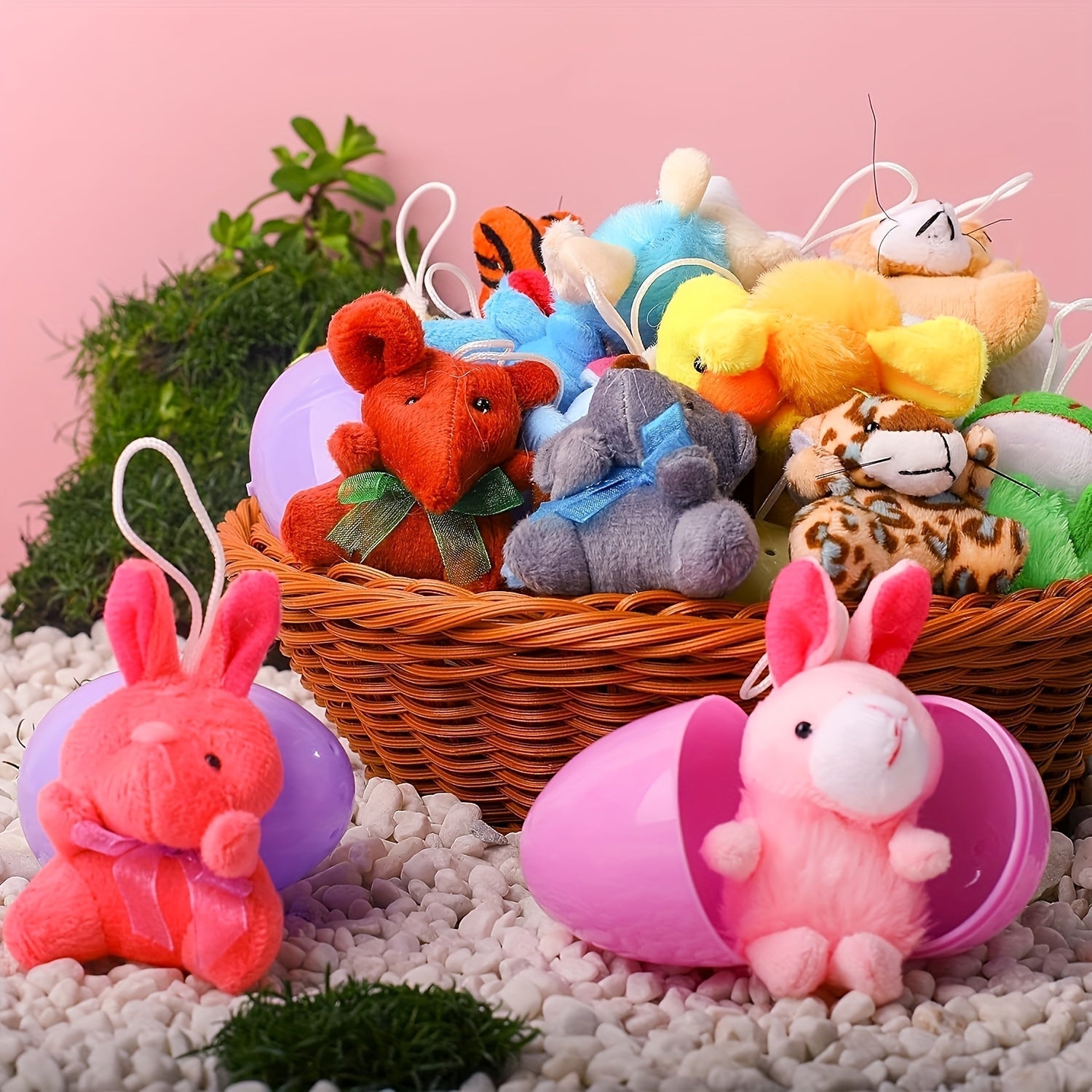 Colorful Plastic Easter Eggs with Mini Plush Toys