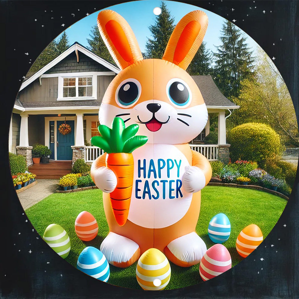 Easter Bunny Inflatable With Vintage Metal Sign
