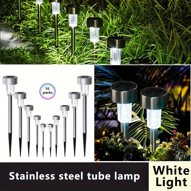 Solar LED Path Lights Outdoor Stainless Steel (10-Pack)