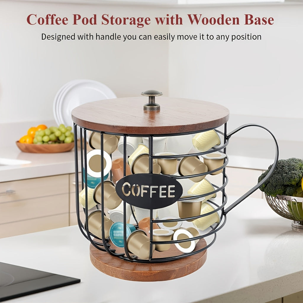 Coffee Pod Holder With Wooden Base