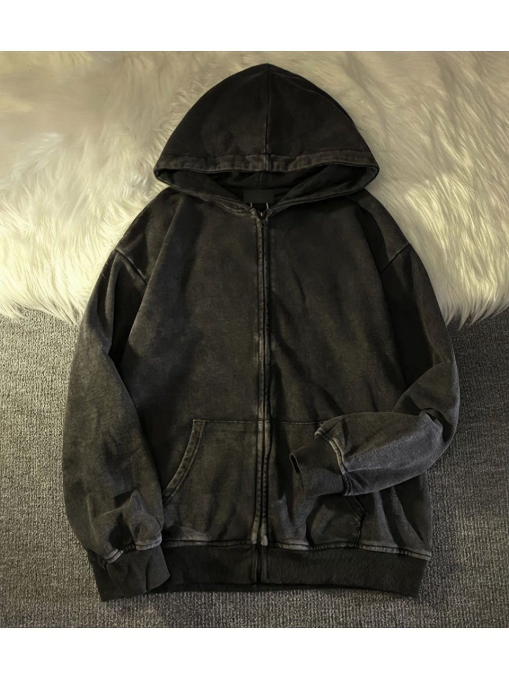 Retro Washed Zip-Up Streetwear Hoodie