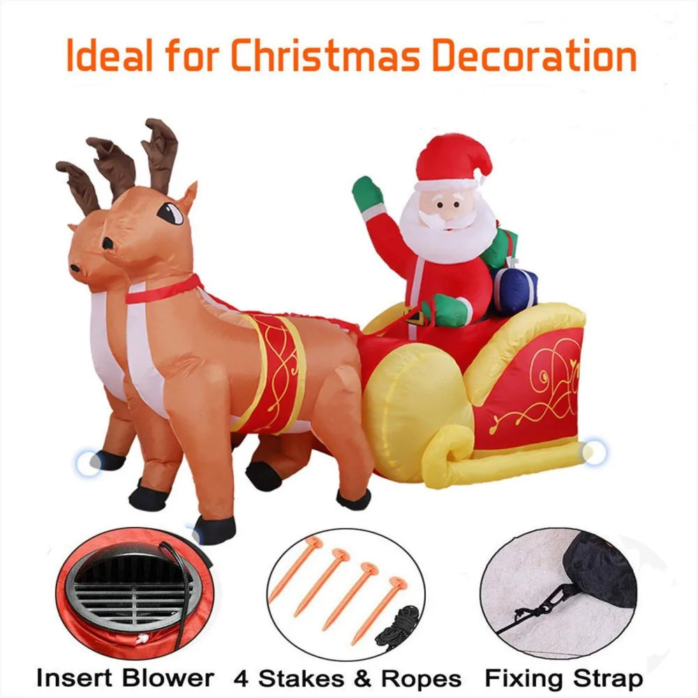 Christmas Santa Reindeer Sleigh Inflatable Led Yard Decor