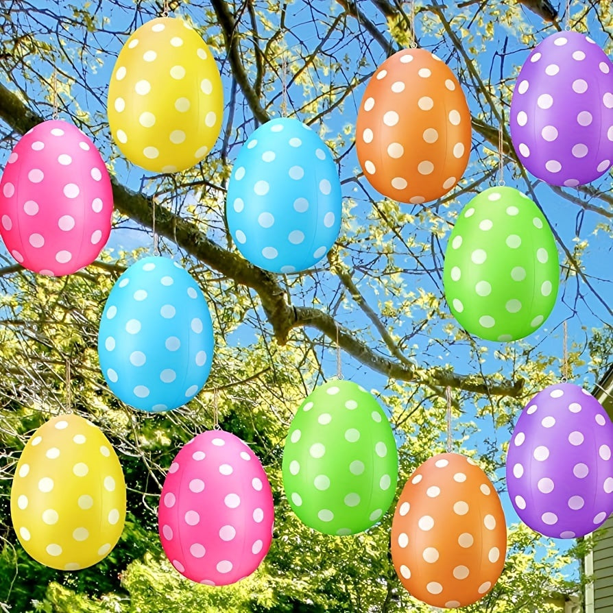 Set Of 6 Multicolored Polka Dot Inflatable Easter Eggs