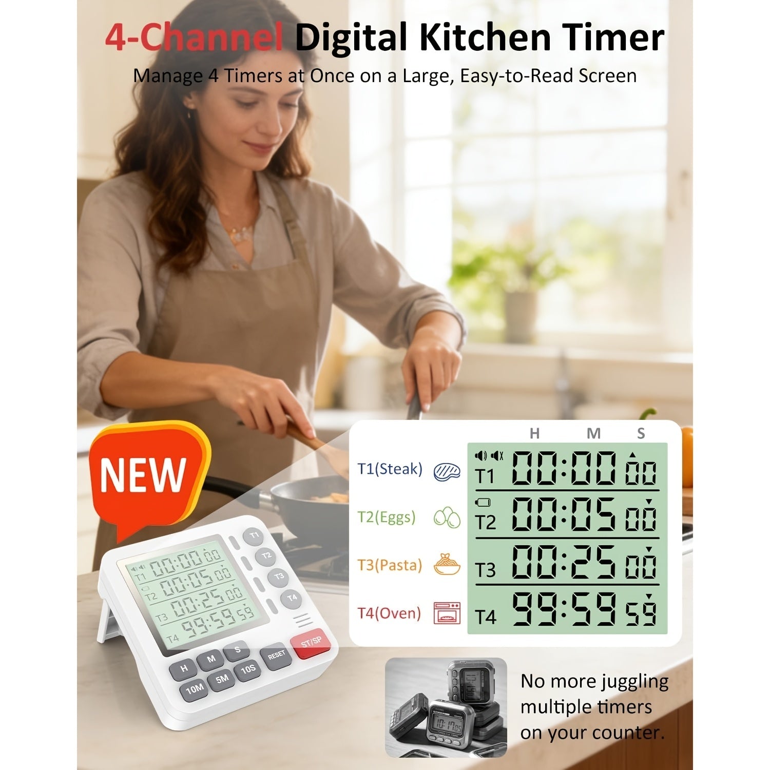 4-Channel Digital Cooking & Study Timer
