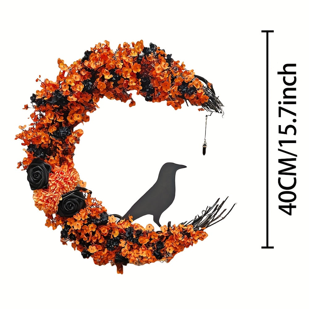 Halloween Moon & Crow Wreath Wall Decor