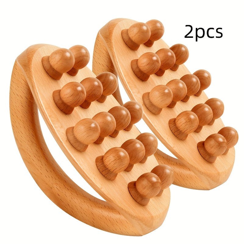 2Pcs 12-Beads Gua Sha Massage Stick – Carbonized Solid Wood(Brown)