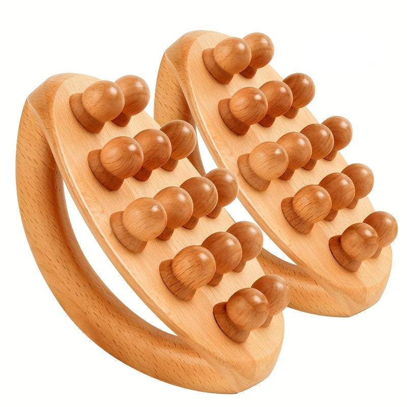 2Pcs 12-Beads Gua Sha Massage Stick – Carbonized Solid Wood(Brown)