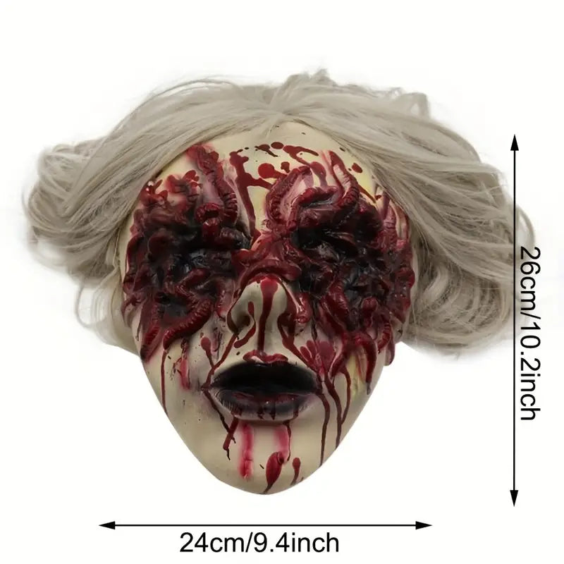 Spectral Elegance: The Haunting Beauty of a White-Haired Ghost Mask