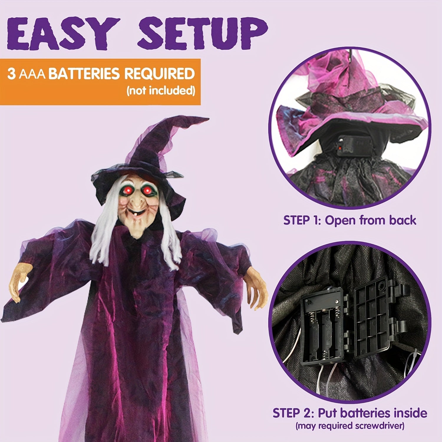 Animated Hanging Witch with Light-Up Eyes