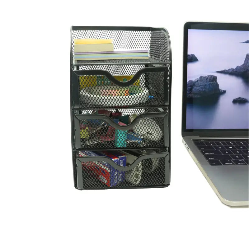 4 Tier Mesh Desk Organizer with 3 Drawers - Efficient Desk Organization